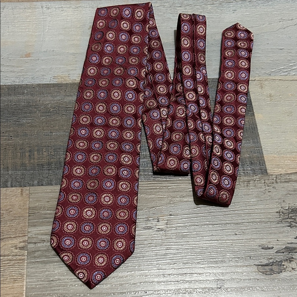 Jos. A. Bank Men’s  Burgundy  Blue Geometric Silk Tie Career Office Business